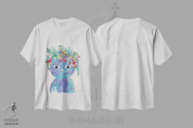 تیشرت سفید طرح دار – تیشرت فانتزی ,گربه گل دوم اثر میا چارّو فروشگاه ایماژ