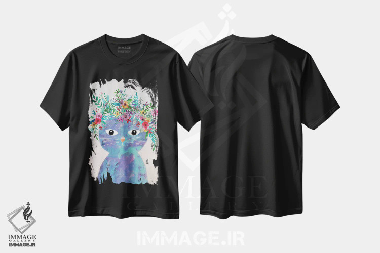 تیشرت مشکی طرح دار – تیشرت فانتزی ,گربه گل دوم اثر میا چارّو immage.ir