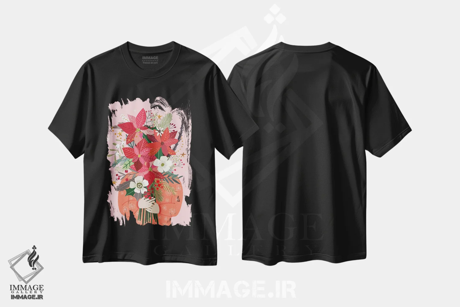 تیشرت مشکی طرح دار – تیشرت مناسبتی ,دسته گل کریسمس اثر میا چارّو immage.ir