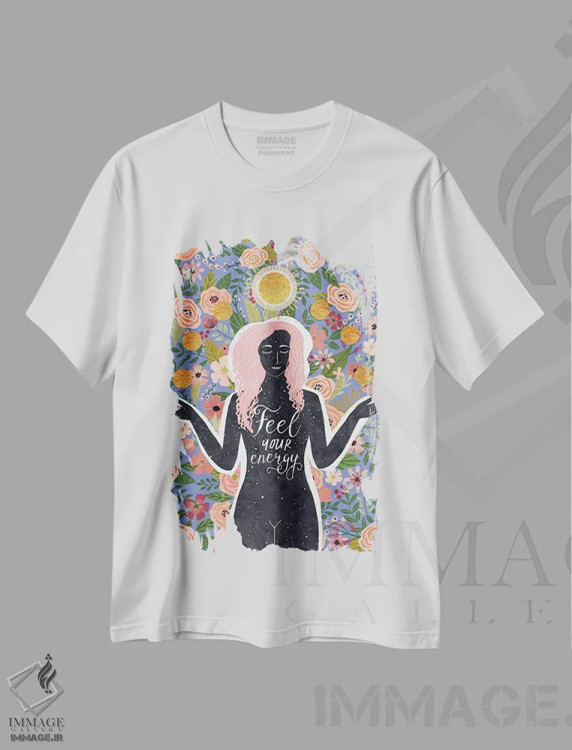 تیشرت سفید طرح دار – تیشرت هنری ,روح گلدار اثر میا چارّو فروشگاه ایماژ