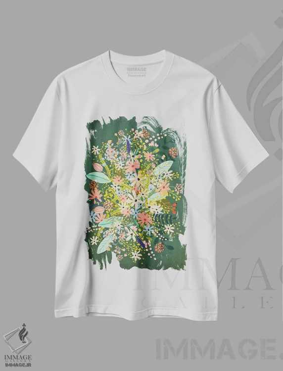 تیشرت سفید طرح دار – تیشرت طبیعت ,گل ها اثر میا چارّو immage.ir