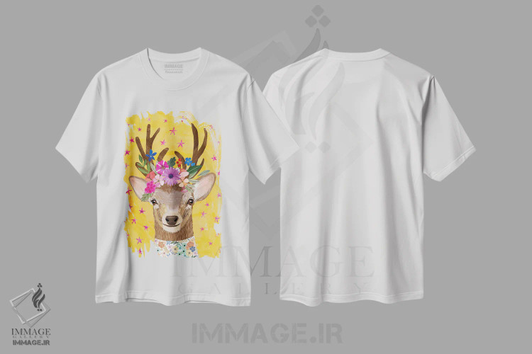 تیشرت سفید طرح دار – تیشرت فانتزی ,گوزن جادویی اثر میا چارّو فروشگاه ایماژ