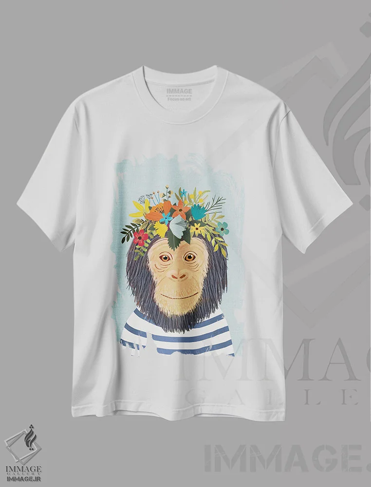 تیشرت سفید طرح دار – تیشرت حیوانات ,میمون اثر میا چارّو immage.ir
