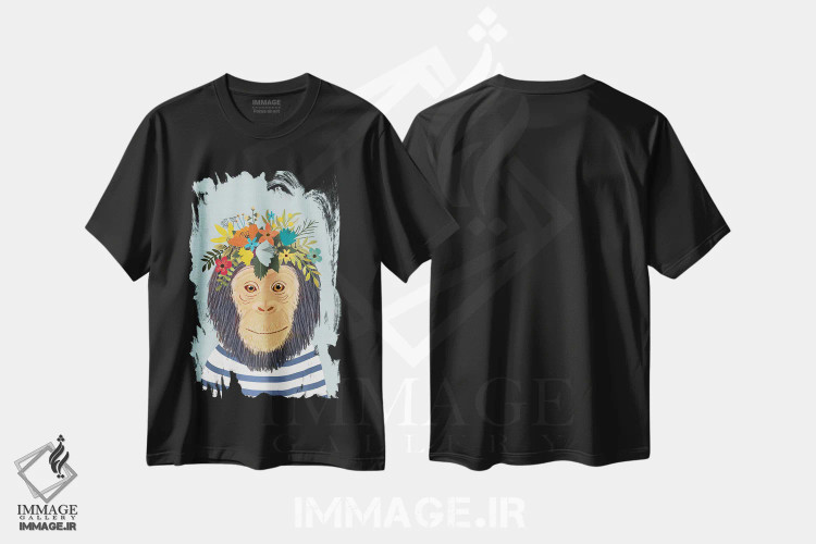 تیشرت مشکی طرح دار – تیشرت حیوانات ,میمون اثر میا چارّو فروشگاه ایماژ