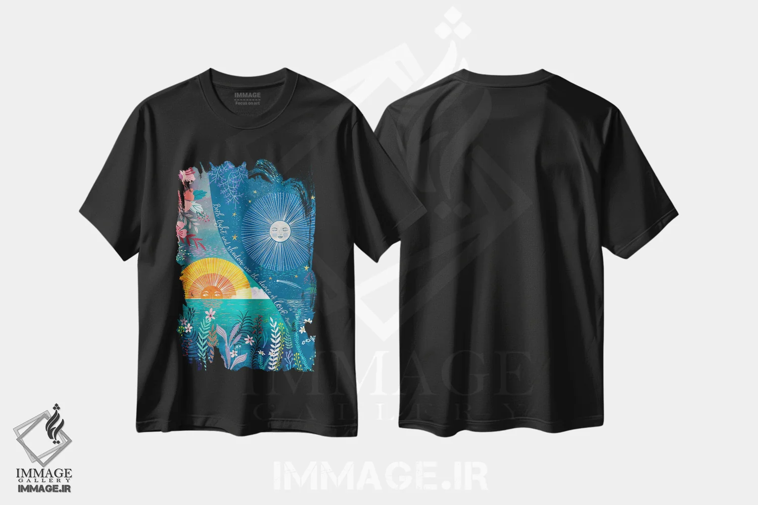تیشرت مشکی طرح دار – تیشرت طبیعت ,شب و روز اثر میا چارّو فروشگاه ایماژ