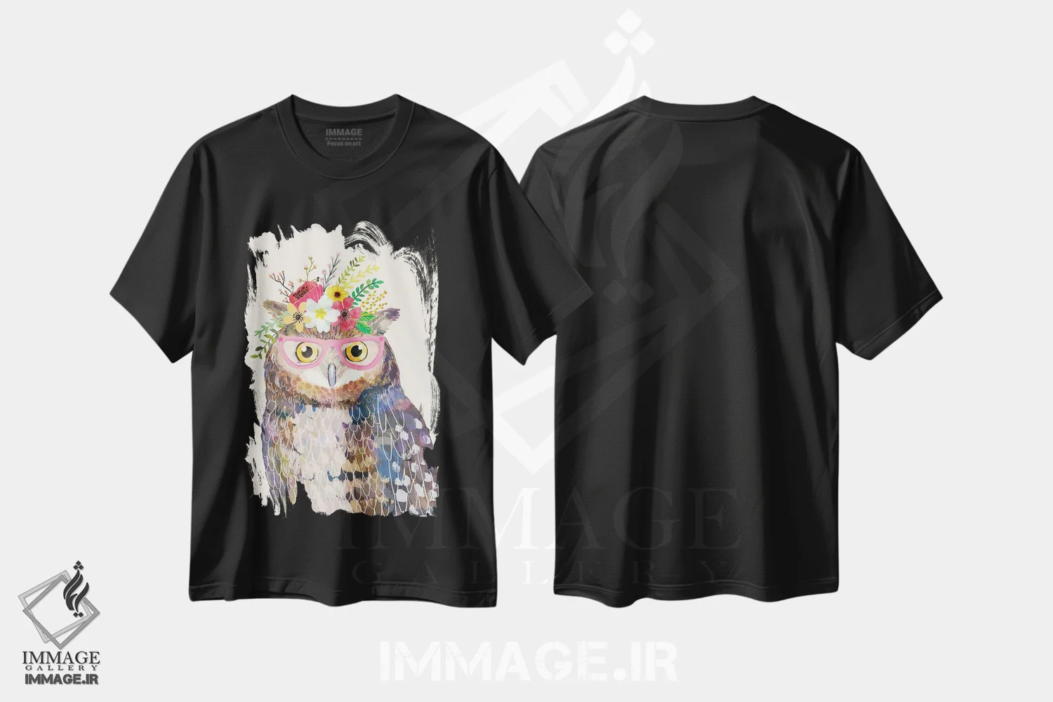 تیشرت مشکی طرح دار – تیشرت حیوانات ,جغد سفید اثر میا چارّو immage.ir