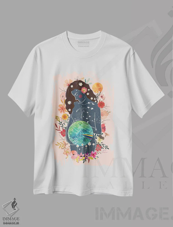 تیشرت سفید طرح دار – تیشرت هنری انتزاعی ,گایا باردار اثر میا چارّو immage.ir