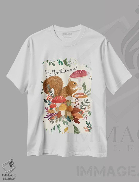 تیشرت سفید طرح دار – تیشرت طبیعت گردی ,سنجاب اثر میا چارّو immage.ir