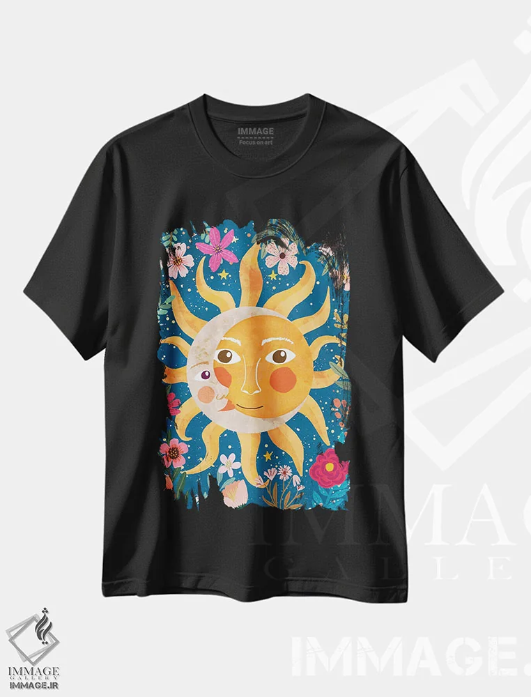 تیشرت مشکی طرح دار – تیشرت تزئینی طرح خورشید و ماه ,خورشید و ماه اثر میا چارّو فروشگاه ایماژ