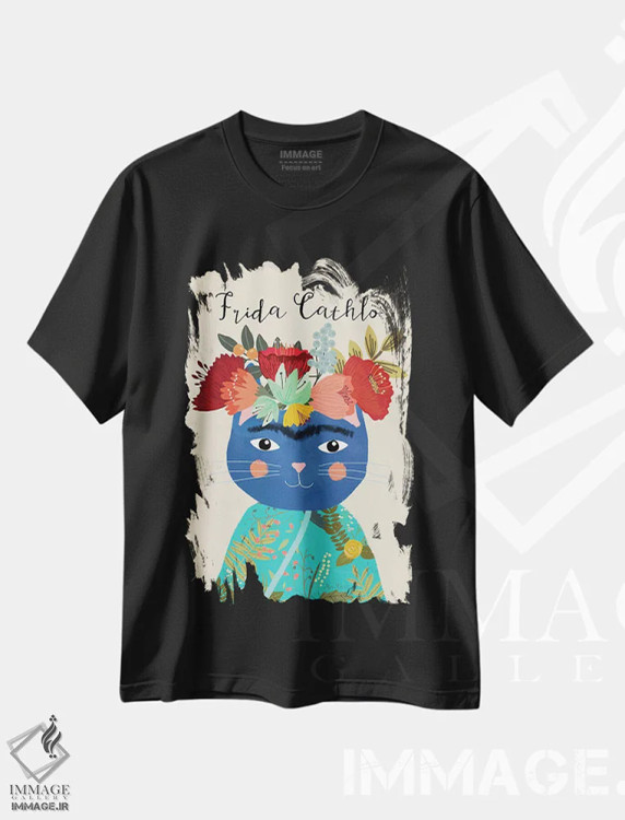 تیشرت مشکی طرح دار – تیشرت هنری فانتزی ,فریدا کتلو اثر میا چارّو immage.ir