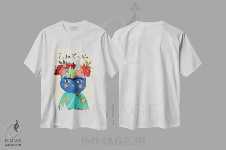 تیشرت سفید طرح دار – تیشرت هنری فانتزی ,فریدا کتلو اثر میا چارّو فروشگاه ایماژ