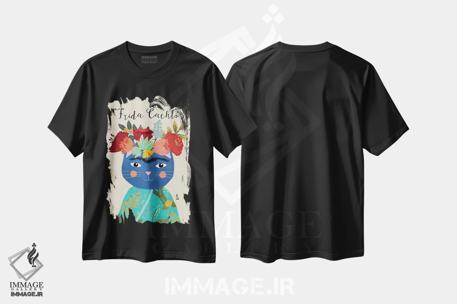 تیشرت مشکی طرح دار – تیشرت هنری فانتزی ,فریدا کتلو اثر میا چارّو immage.ir