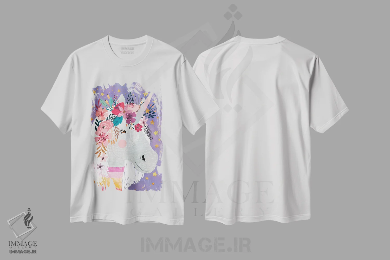 تیشرت سفید طرح دار – تیشرت فانتزی ,تک شاخ اثر میا چارّو immage.ir