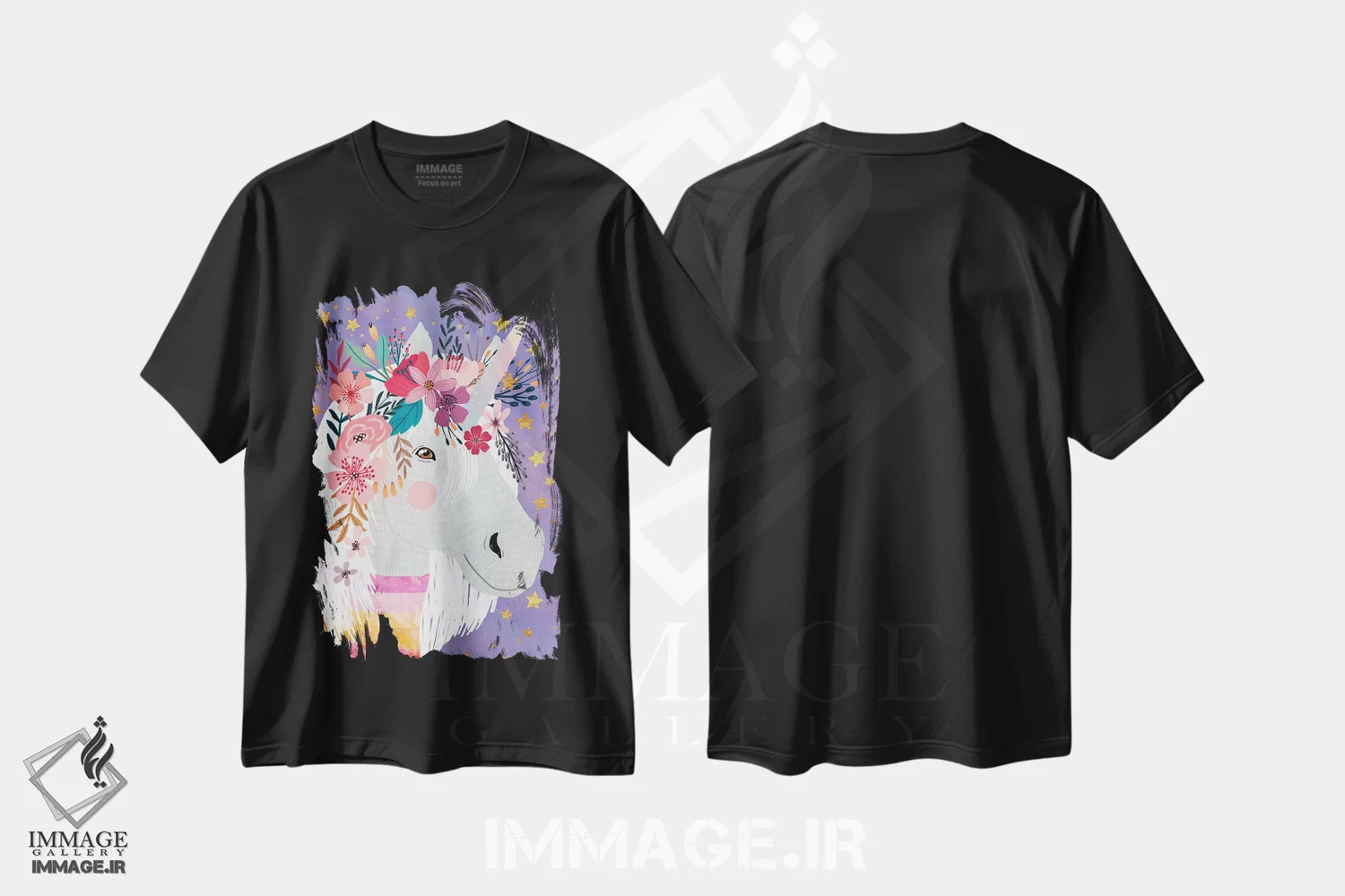 تیشرت مشکی طرح دار – تیشرت فانتزی ,تک شاخ اثر میا چارّو فروشگاه ایماژ