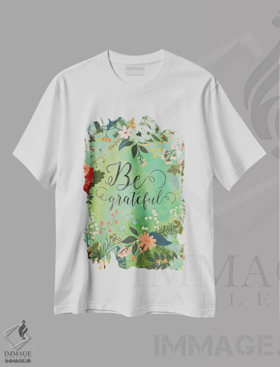 تیشرت سفید طرح دار – تیشرت تایپوگرافی ,سپاسگزار باش اثر میا چارّو immage.ir