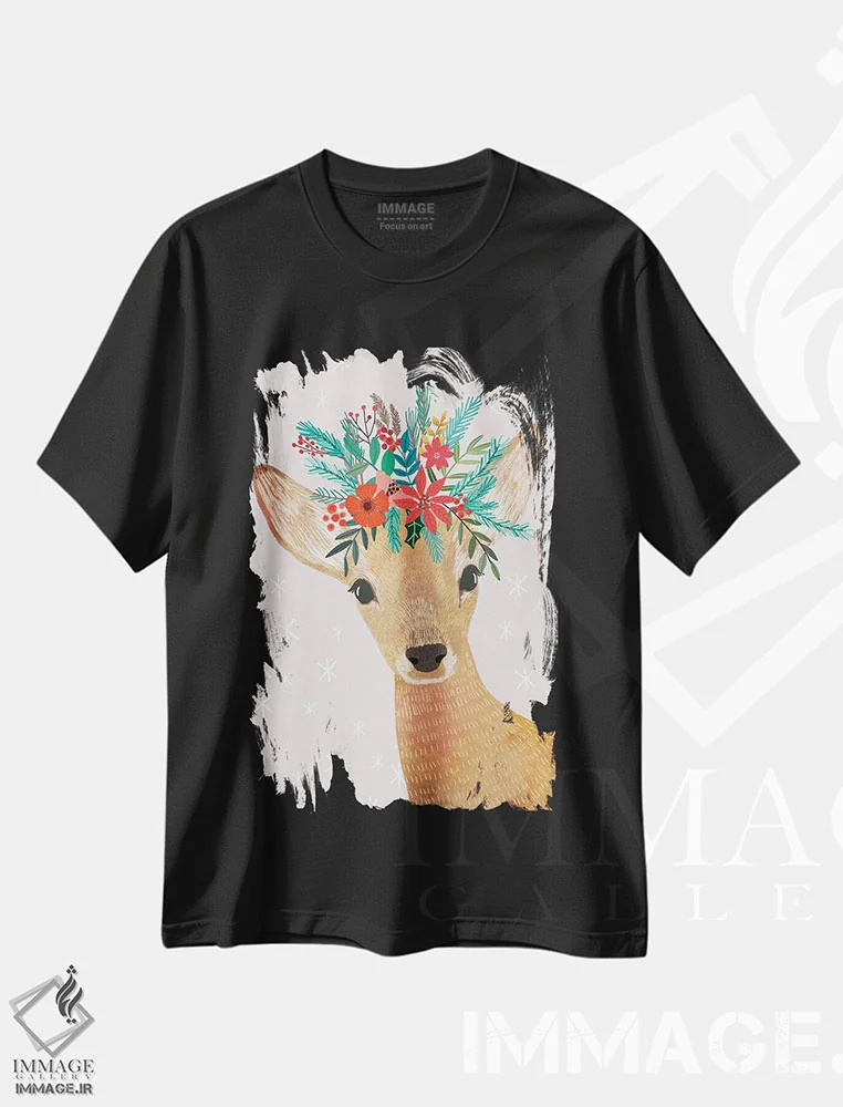 تیشرت مشکی طرح دار – تیشرت کریسمس ,گوزن کریسمس اثر میا چارّو فروشگاه ایماژ