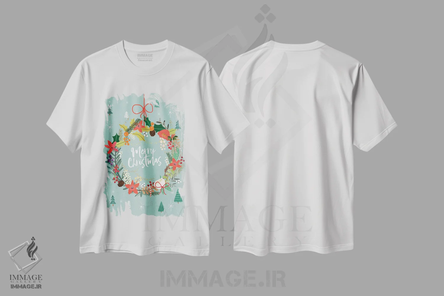 تیشرت سفید طرح دار – تیشرت کریسمس ,تاج کریسمس اثر میا چارّو فروشگاه ایماژ