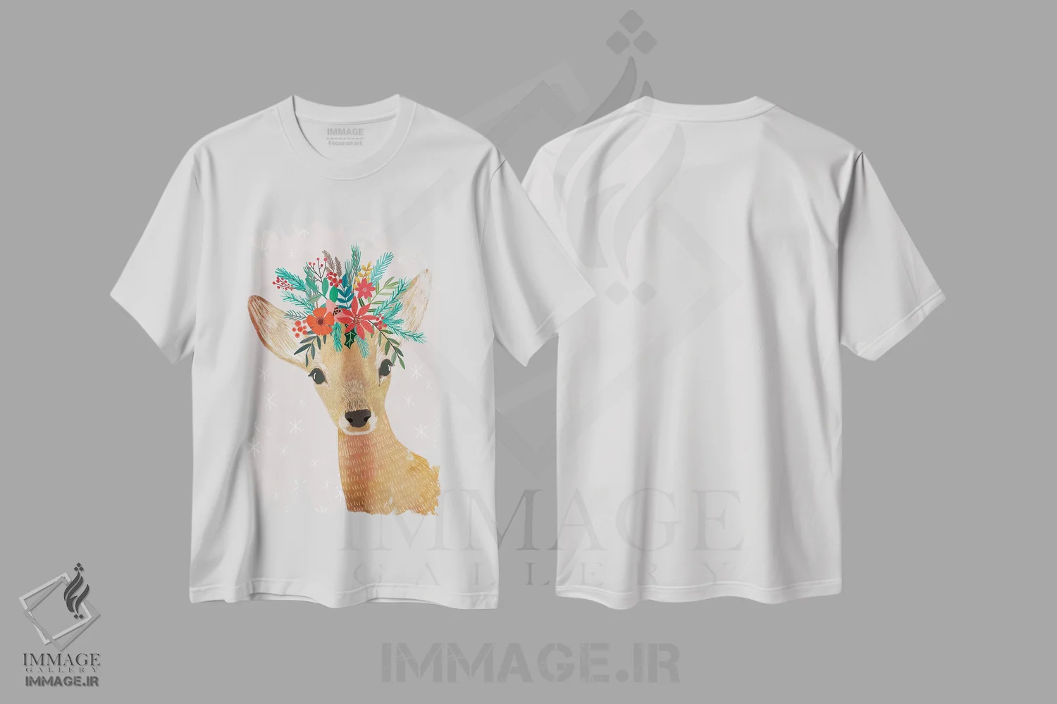 تیشرت سفید طرح دار – تیشرت کریسمس ,گوزن کریسمس اثر میا چارّو immage.ir