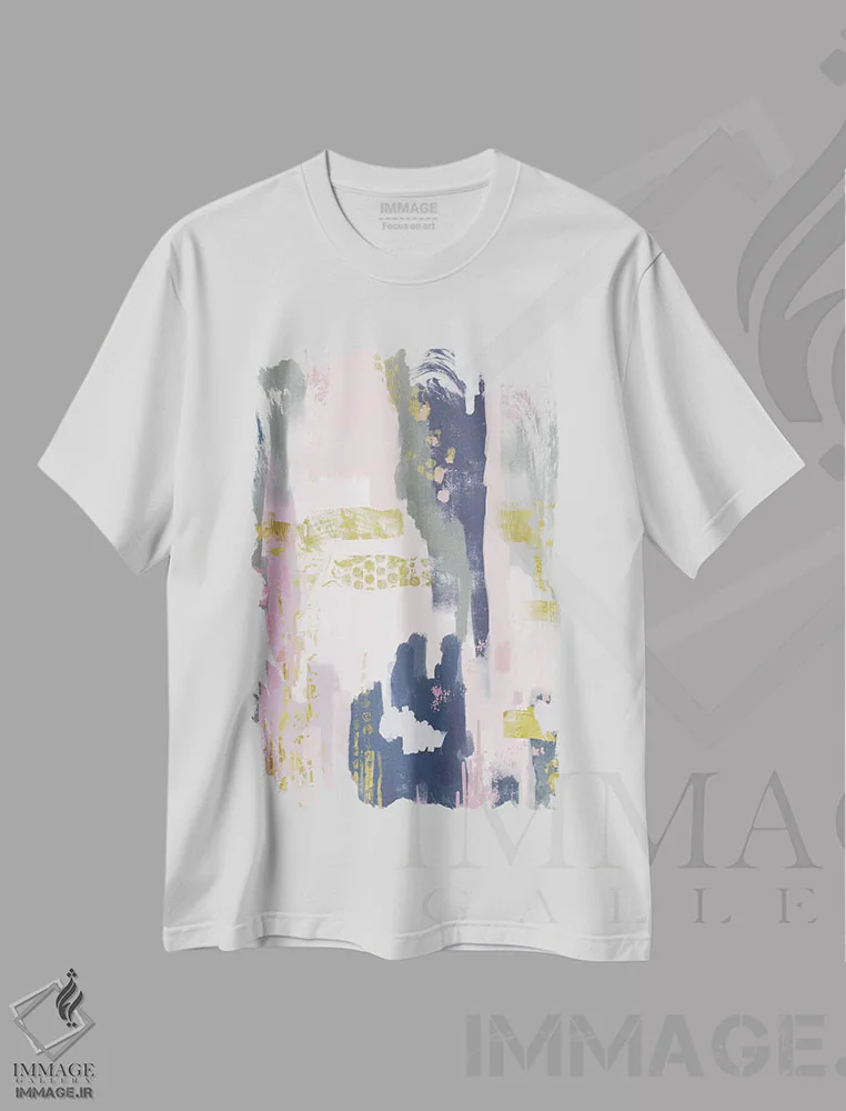 تیشرت سفید طرح دار – تیشرت مینیمال ,سنگ طلایی اثر میا چارّو فروشگاه ایماژ