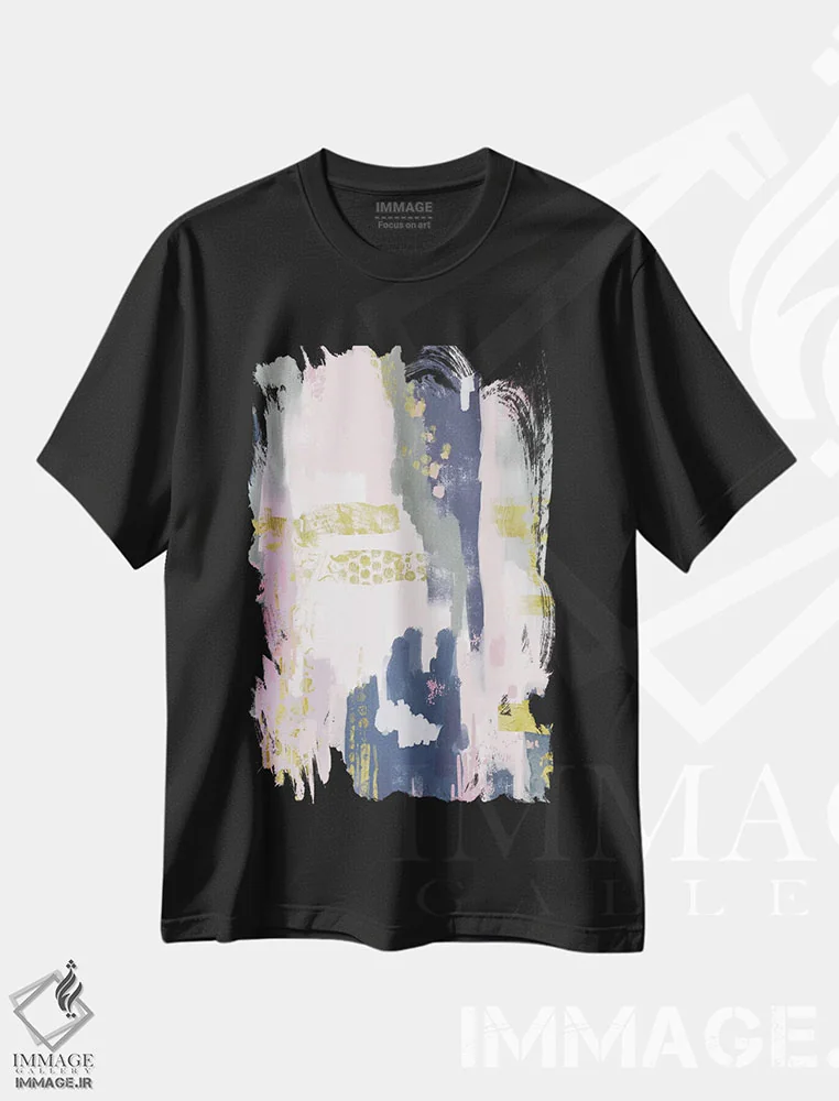 تیشرت مشکی طرح دار – تیشرت مینیمال ,سنگ طلایی اثر میا چارّو immage.ir