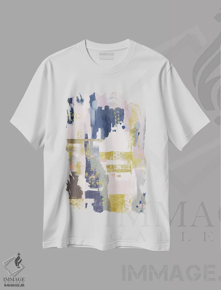 تیشرت سفید طرح دار – تیشرت هنری ,سنگ طلایی اثر میا چارّو immage.ir