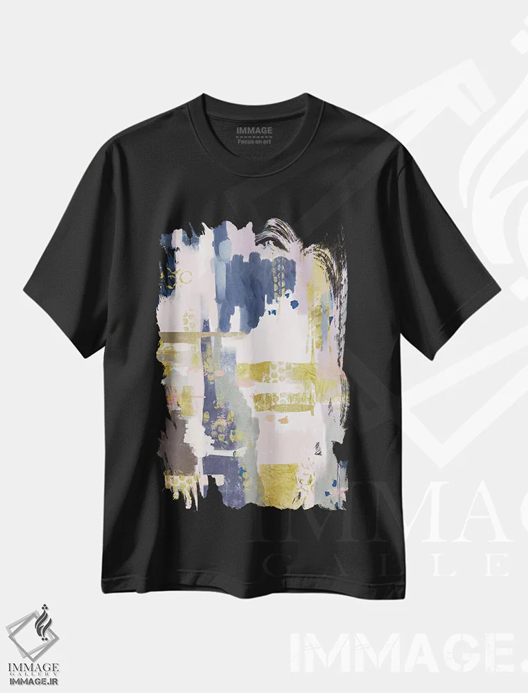 تیشرت مشکی طرح دار – تیشرت هنری ,سنگ طلایی اثر میا چارّو فروشگاه ایماژ
