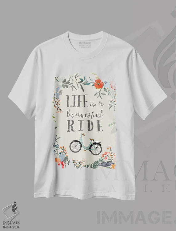 تیشرت سفید طرح دار – تیشرت اسپرت ,زندگی یک سواری زیباست اثر میا چارّو فروشگاه ایماژ