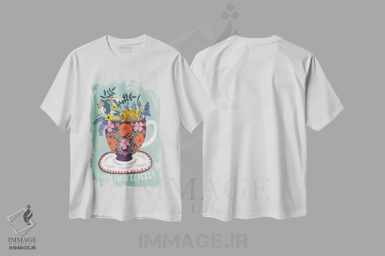 تیشرت سفید طرح دار – تیشرت هنری ,چای اثر میا چارّو فروشگاه ایماژ