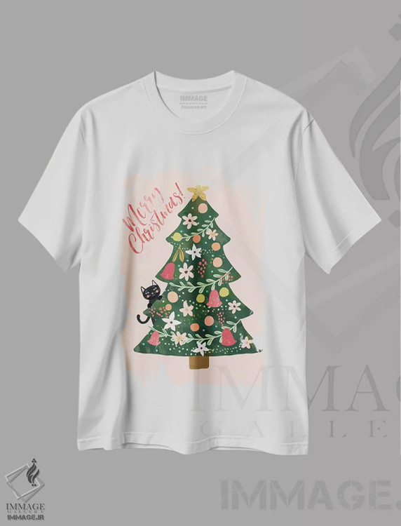 تیشرت سفید طرح دار – تیشرت کریسمس ,کاج کریسمس اثر میا چارّو فروشگاه ایماژ