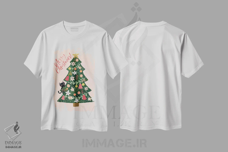 تیشرت سفید طرح دار – تیشرت کریسمس ,کاج کریسمس اثر میا چارّو فروشگاه ایماژ