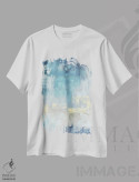 تیشرت سفید طرح دار – تیشرت آبستره ,آبی انتزاعی اثر میا چارّو فروشگاه ایماژ