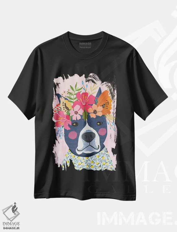 تیشرت مشکی طرح دار – تیشرت حیوانات ,توله سگ آبی اثر میا چارّو فروشگاه ایماژ