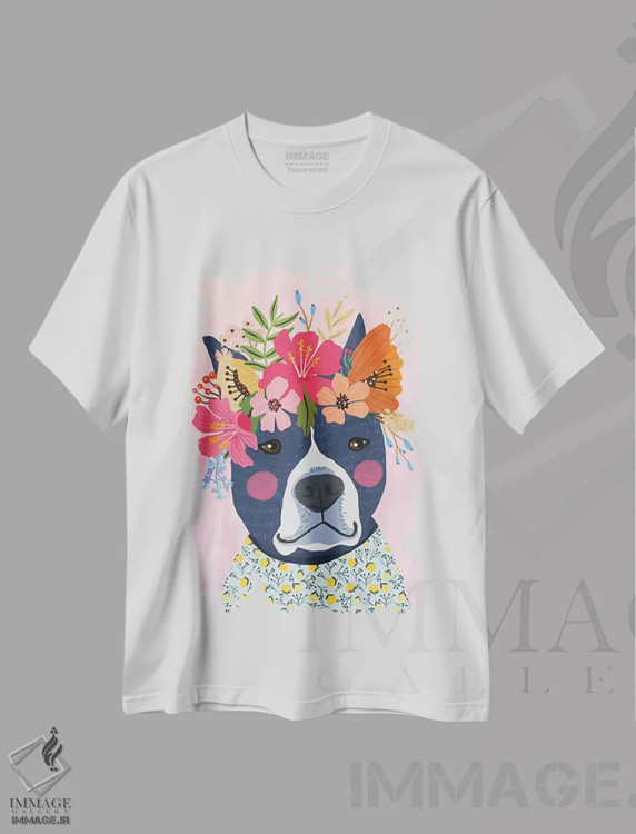 تیشرت سفید طرح دار – تیشرت حیوانات ,توله سگ آبی اثر میا چارّو immage.ir