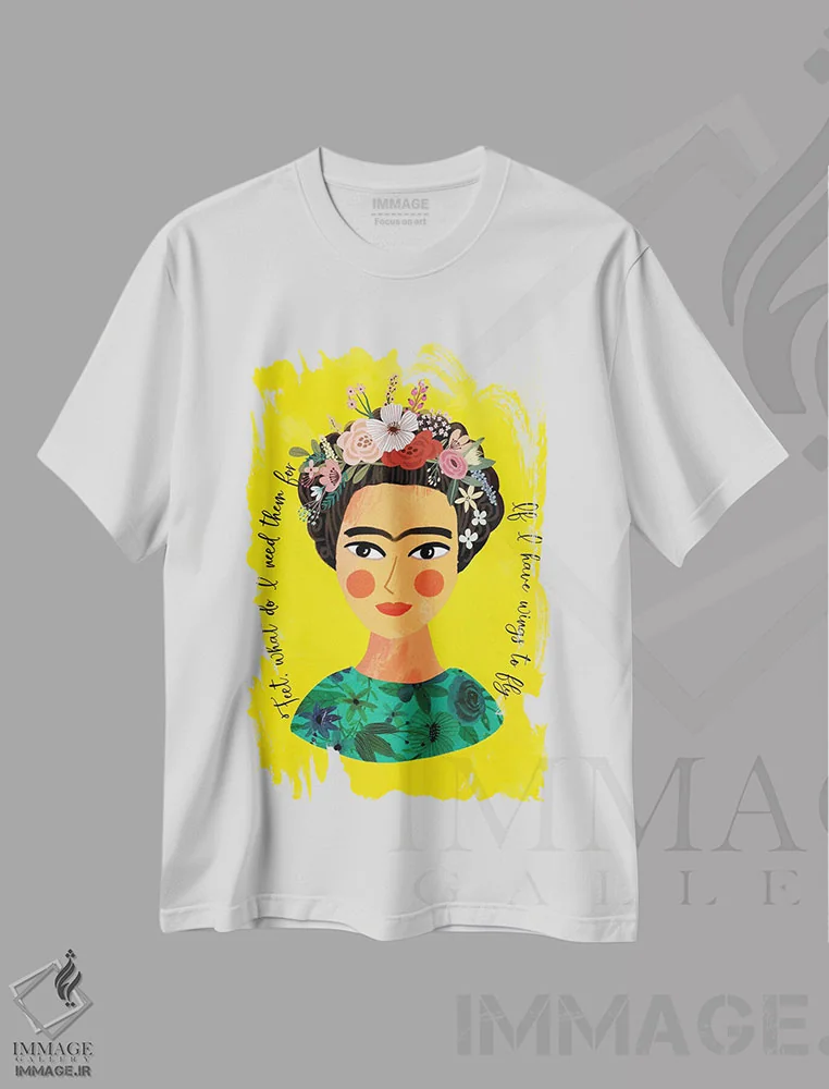 تیشرت سفید طرح دار – تیشرت هنری زنانه ,فریدا اثر میا چارّو immage.ir