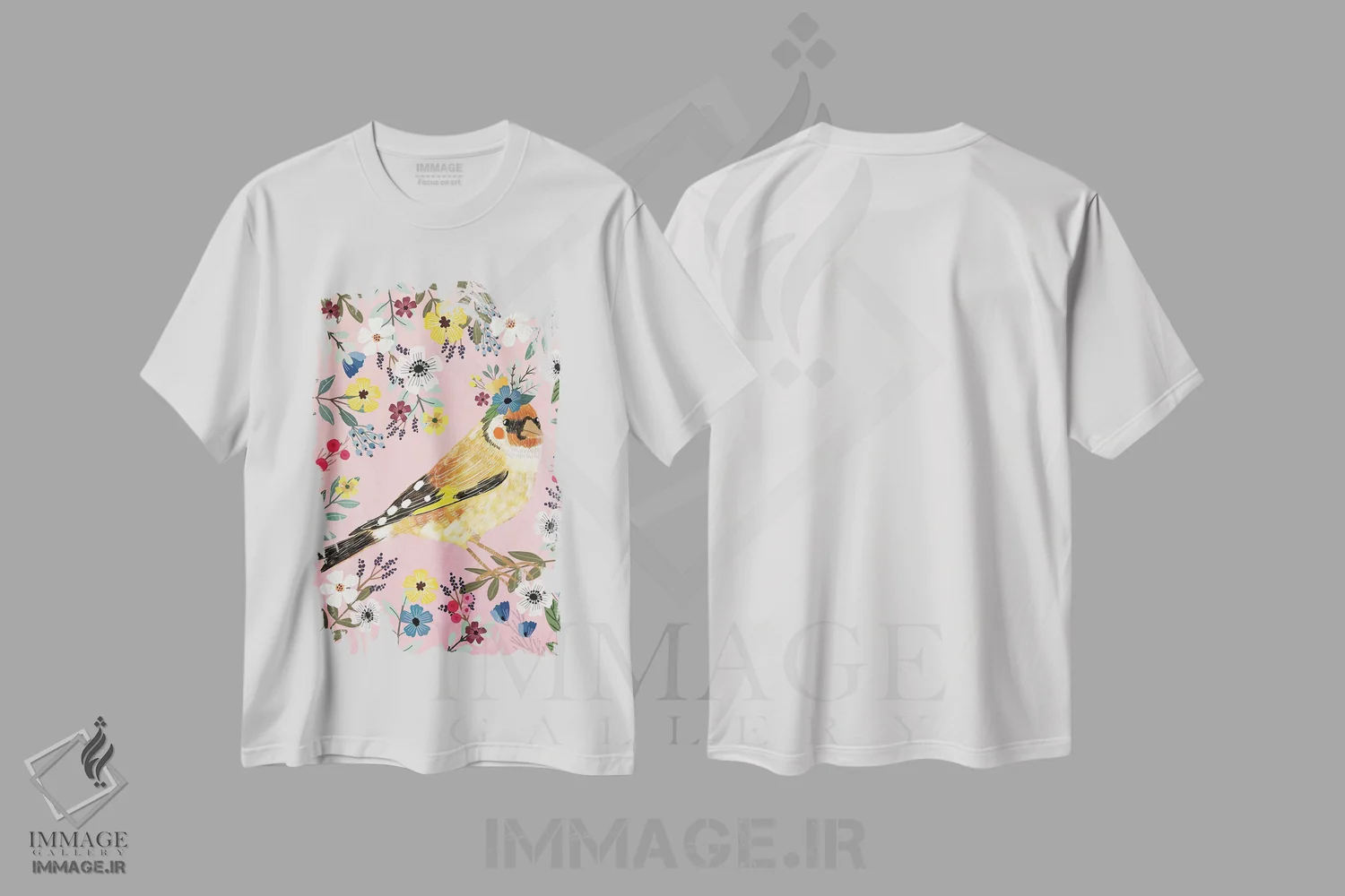 تیشرت سفید طرح دار – تیشرت طبیعت ,سهرهٔ طلایی اثر میا چارّو immage.ir