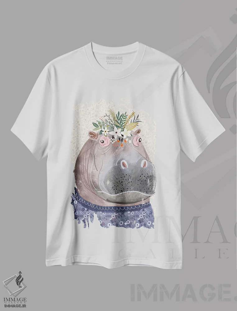 تیشرت سفید طرح دار – تیشرت طبیعت ,اسب آبی اثر میا چارّو immage.ir