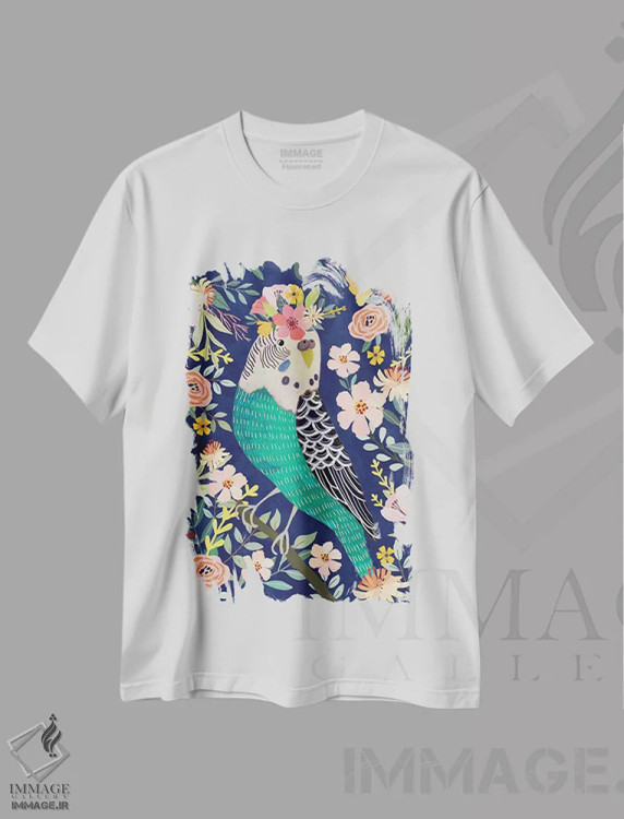 تیشرت سفید طرح دار – تیشرت پرندگان ,مرغ عشق اثر میا چارّو immage.ir