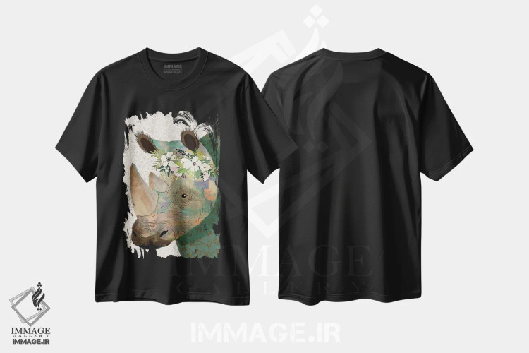تیشرت مشکی طرح دار – تیشرت حیوانات ,کرگدن اثر میا چارّو فروشگاه ایماژ