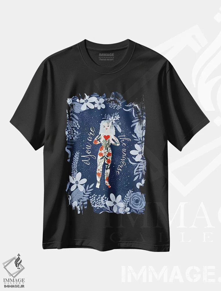 تیشرت مشکی طرح دار – تیشرت انگیزشی ,تو جهان هستی اثر میا چارّو فروشگاه ایماژ