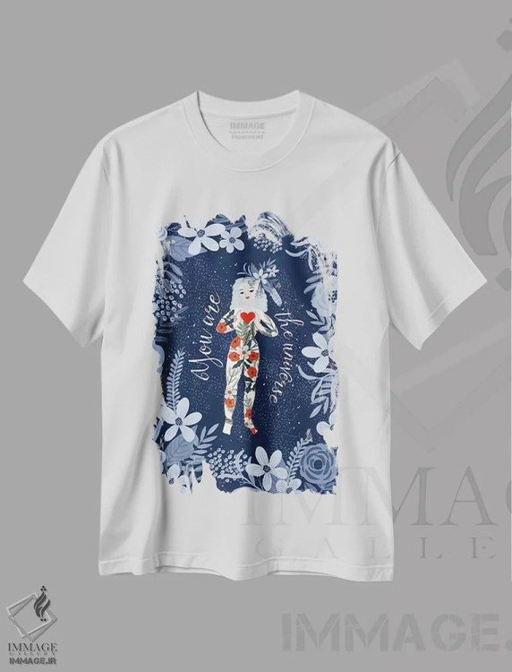 تیشرت سفید طرح دار – تیشرت انگیزشی ,تو جهان هستی اثر میا چارّو immage.ir