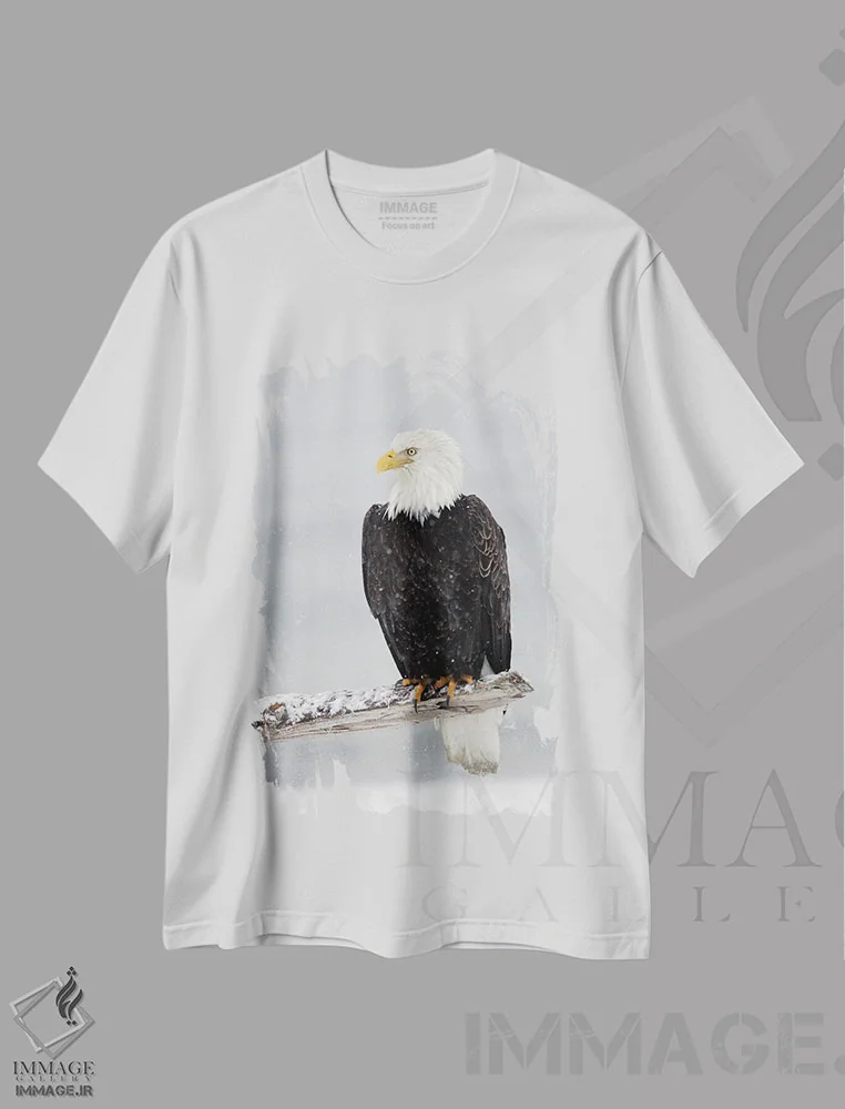 تیشرت سفید طرح دار – تیشرت مینیمال ,عقاب برفی اثر میگل لاسا immage.ir