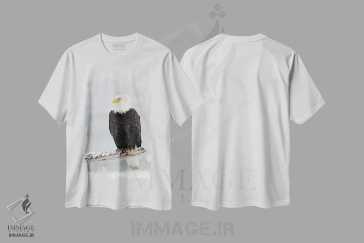 تیشرت سفید طرح دار – تیشرت مینیمال ,عقاب برفی اثر میگل لاسا immage.ir