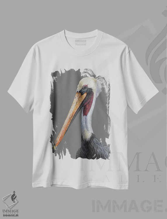 تیشرت سفید طرح دار – تیشرت حیوانات ,پلیکان قهوه ای اثر میخائیل ودرنیکوف فروشگاه ایماژ