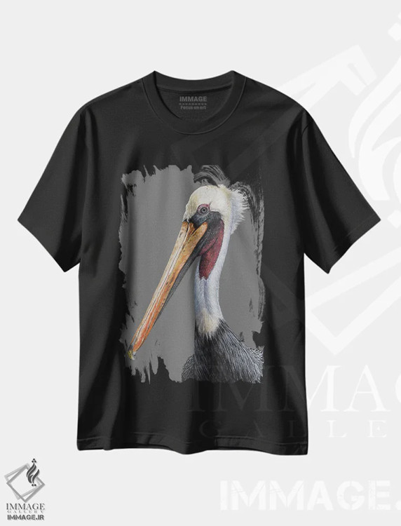 تیشرت مشکی طرح دار – تیشرت حیوانات ,پلیکان قهوه ای اثر میخائیل ودرنیکوف immage.ir