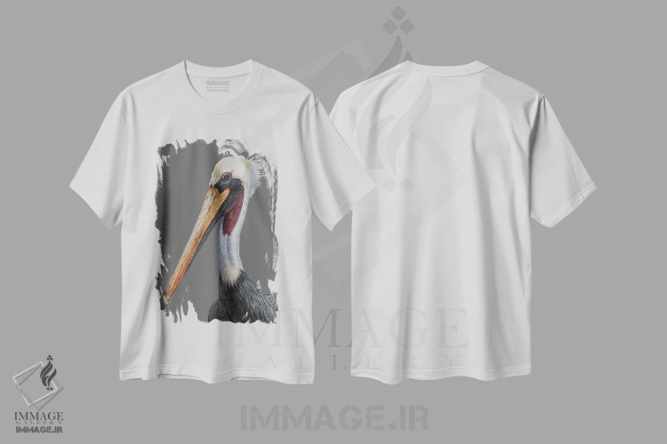 تیشرت سفید طرح دار – تیشرت حیوانات ,پلیکان قهوه ای اثر میخائیل ودرنیکوف فروشگاه ایماژ