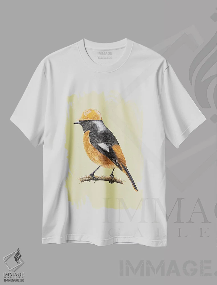 تیشرت سفید طرح دار – تیشرت طبیعت ,دم جنبانک سفیدبال اثر میخائیل ودرنیکوف فروشگاه ایماژ