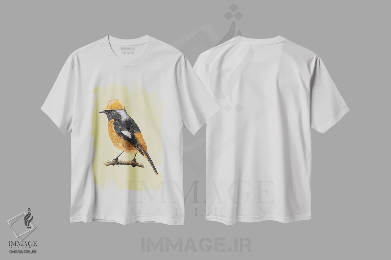 تیشرت سفید طرح دار – تیشرت طبیعت ,دم جنبانک سفیدبال اثر میخائیل ودرنیکوف فروشگاه ایماژ