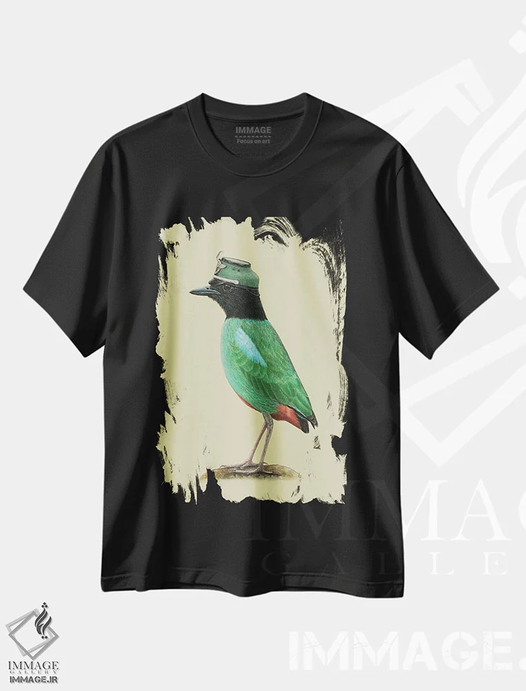 تیشرت مشکی طرح دار – تیشرت هنری فانتزی ,پیتای کاپوش دار اثر میخائیل ودرنیکوف فروشگاه ایماژ