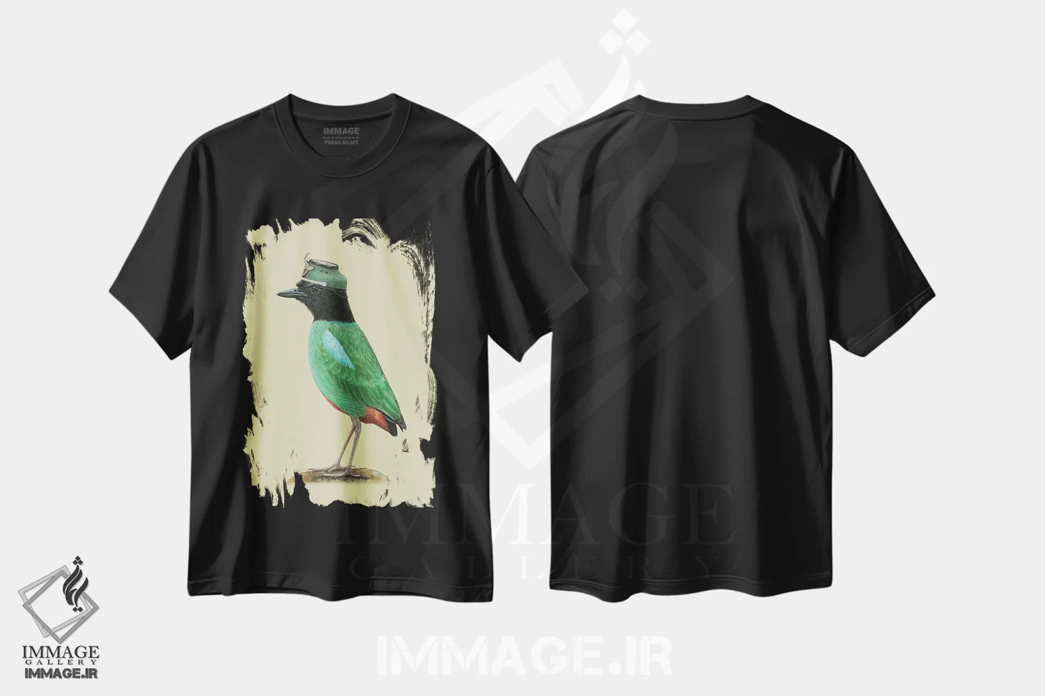 تیشرت مشکی طرح دار – تیشرت هنری فانتزی ,پیتای کاپوش دار اثر میخائیل ودرنیکوف فروشگاه ایماژ