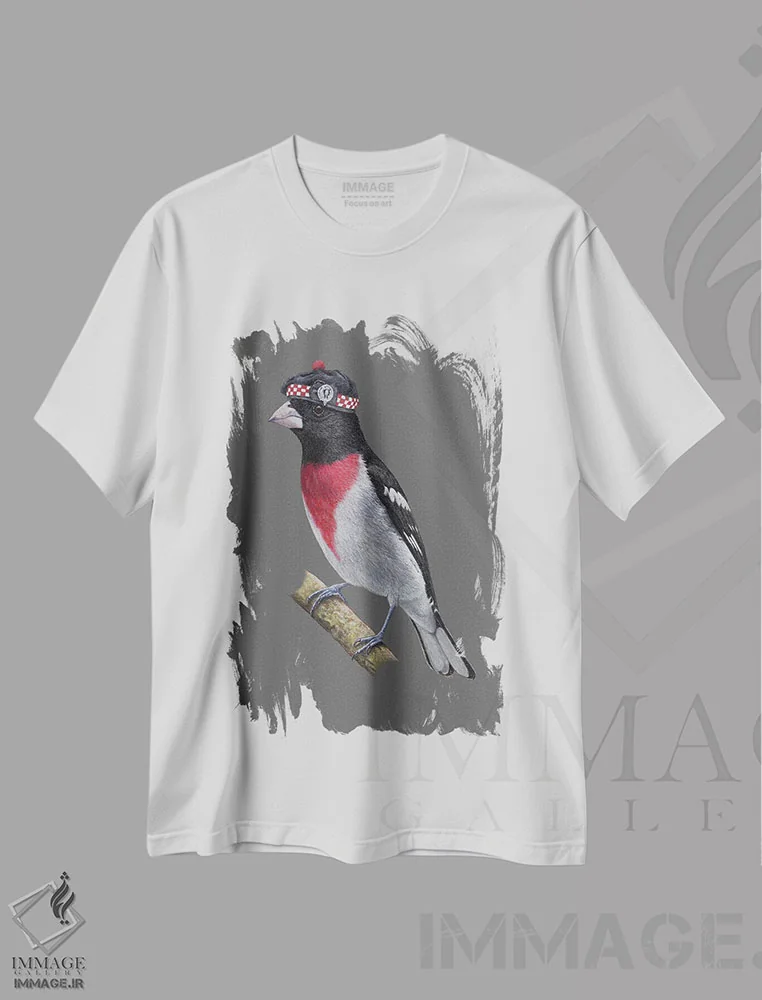 تیشرت سفید طرح دار – تیشرت هنری ,گروس بیک سینه گل سرخی اثر میخائیل ودرنیکوف immage.ir